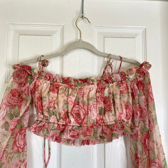 ALAMOUR Shailee Flare Skirt Set Rose Floral Pink Size Medium Romantic Girly - Picture 5 of 14